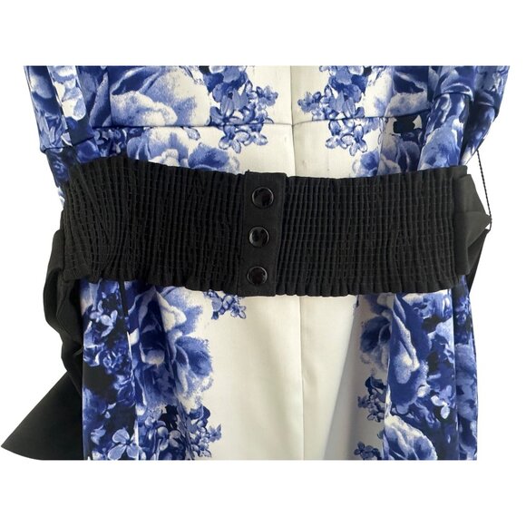 White House Black Market Blue Floral Print Sheath Dress w/Bow Belt Size 14 - Picture 5 of 9